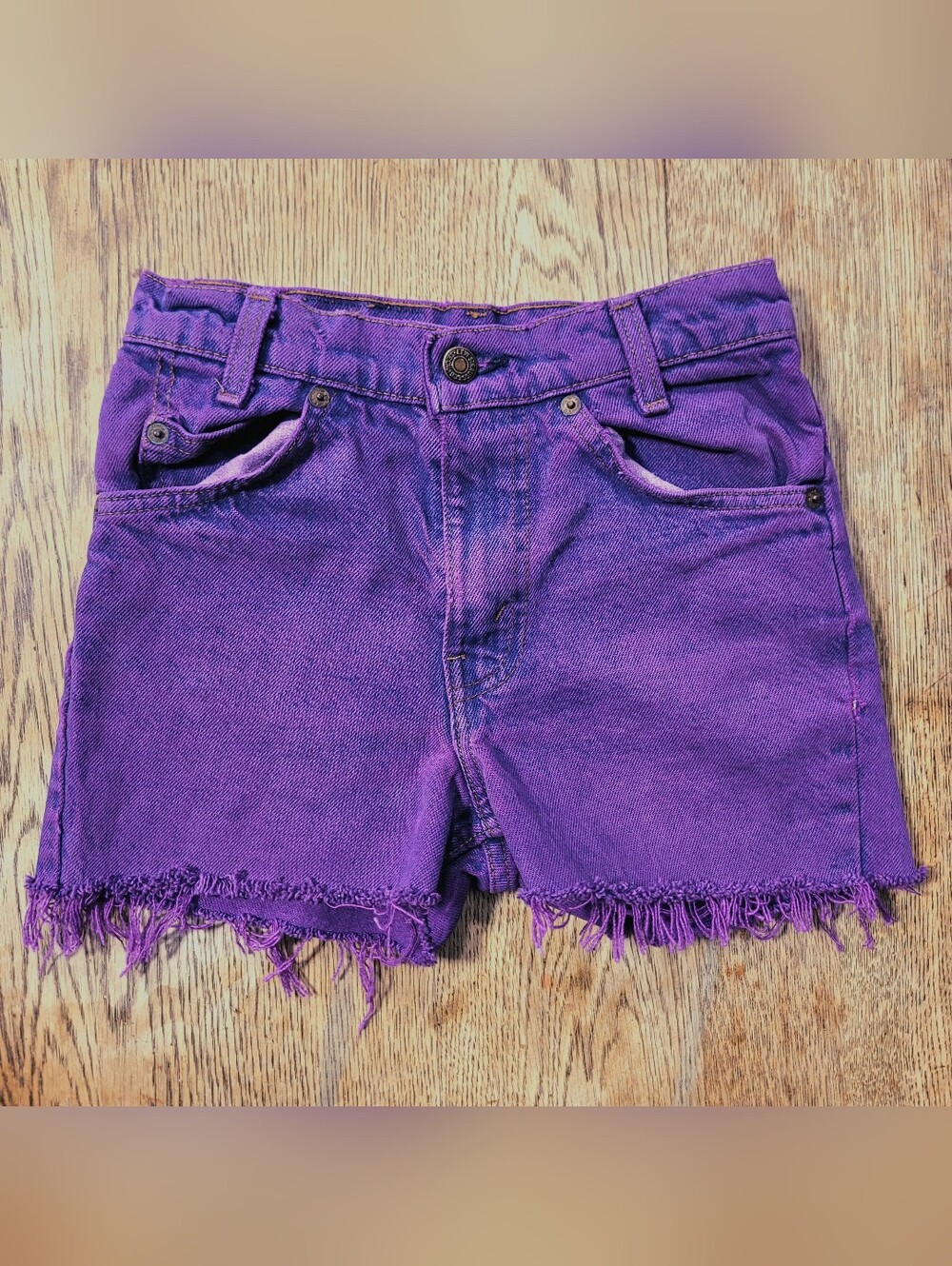 Vintage 1996 Levis 718 Cutoff Shorts Size 24 Overdyed Purple USA Orange Tab